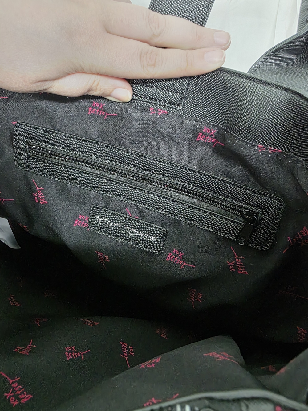 Betsey Johnson Black Embossed Tote with Chain-Accent Handles - Picture 5 of 8